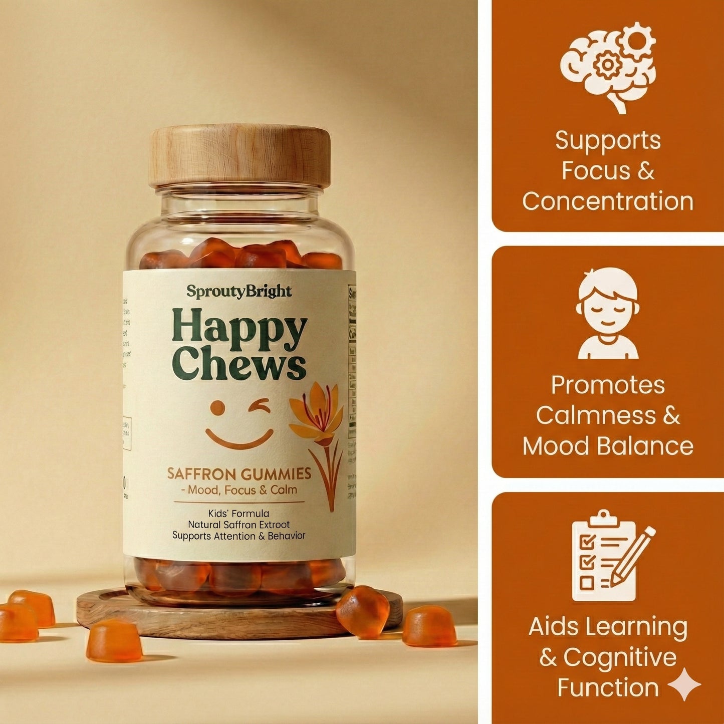 SproutyBright HappyChews Saffron Gummies