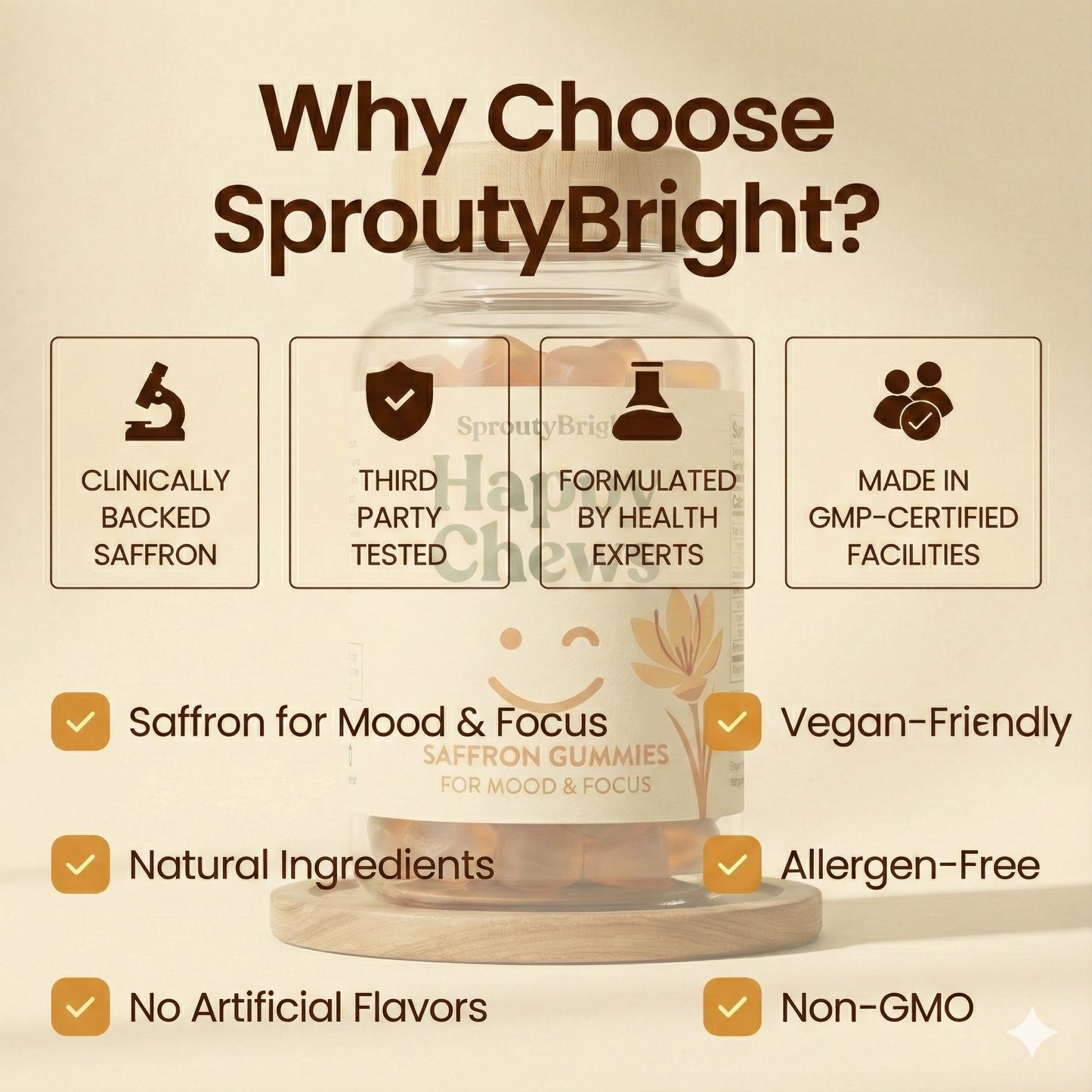 SproutyBright HappyChews Saffron Gummies