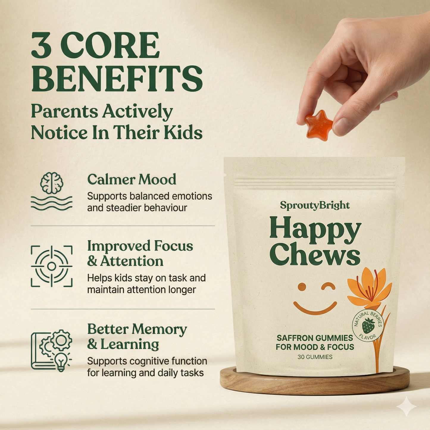 SproutyBright Mood Snacks - Saffron Gummies For Kids